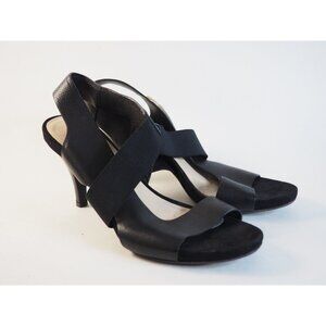 Aquatalia Black Leather Strappy Slingback Heels Sandals, Size 7.5